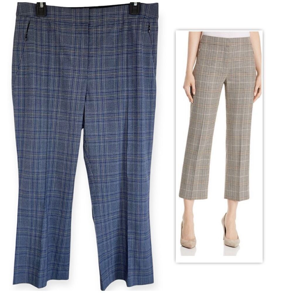 Elie Tahari Leena Plaid Cropped Pants (Blue Plaid) - Medium
